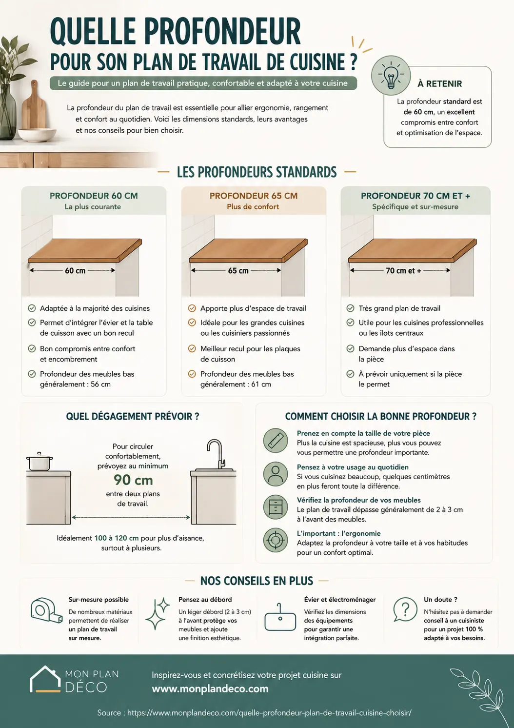 profondeur plan de travail cuisine - infographie