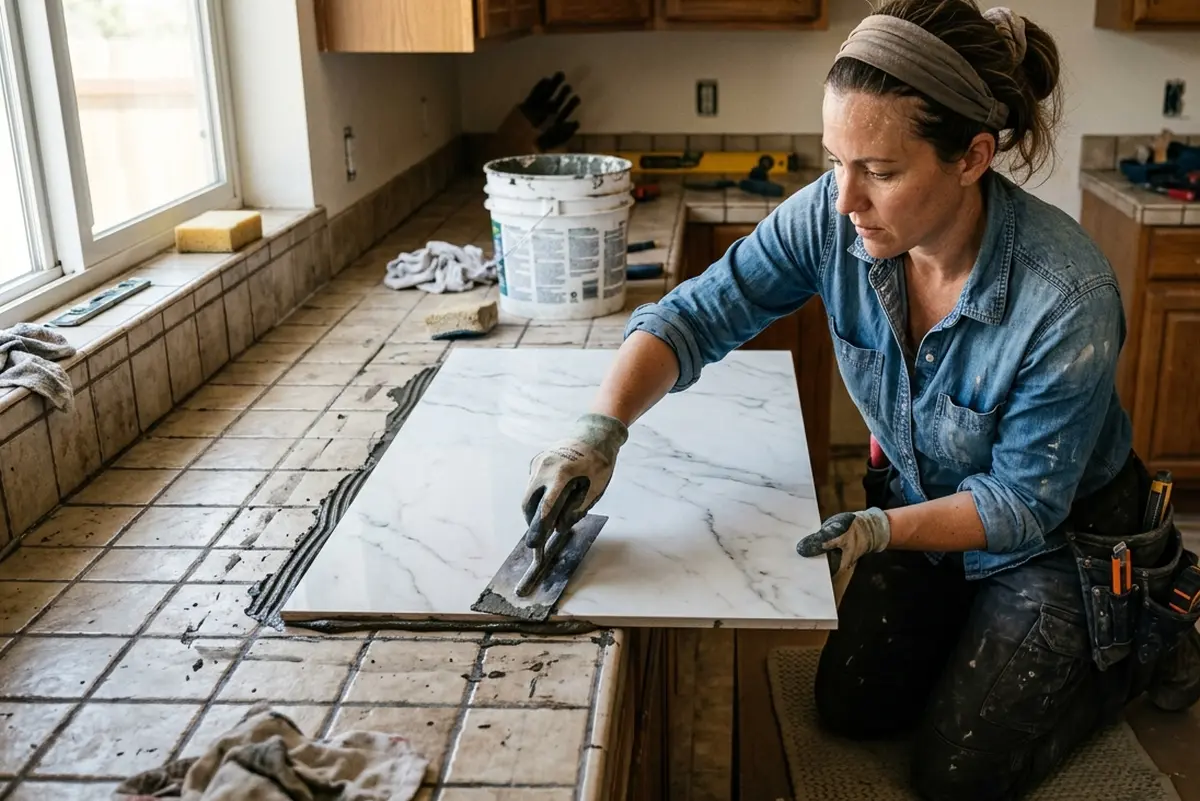 Comment recouvrir un plan de travail en carrelage étape par étape